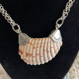 Handmade fragment of a shell silver statement necklace double chain toggle clasp
